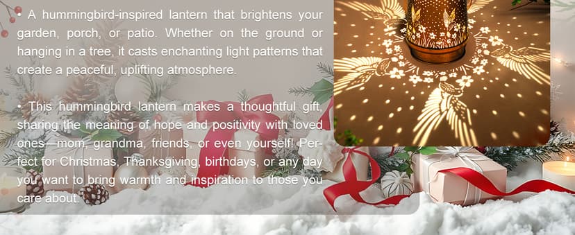 Hummingbird Birthday Gifts for Women Mom Grandma Solar Lanterns Outdoor Waterproof Garden Decor Metal Hanging LED Decorative Light for Patio Yard Lawn Backyard Front Porch Gardening Gifts