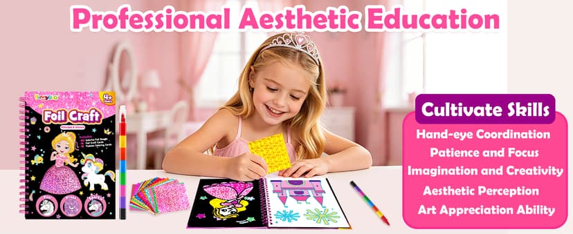 Mess-Free & No-Glue Activity,Kids Ages 4-10 Create 16 Sparkly Princess Unicorn Pictures,Halloween Toy & Birthday Gift for Kid FUNNYB&G Foil Art Craft Kit for Kids, Halloween Crafts Gift Toy for Kids B0DK6DYYD8
