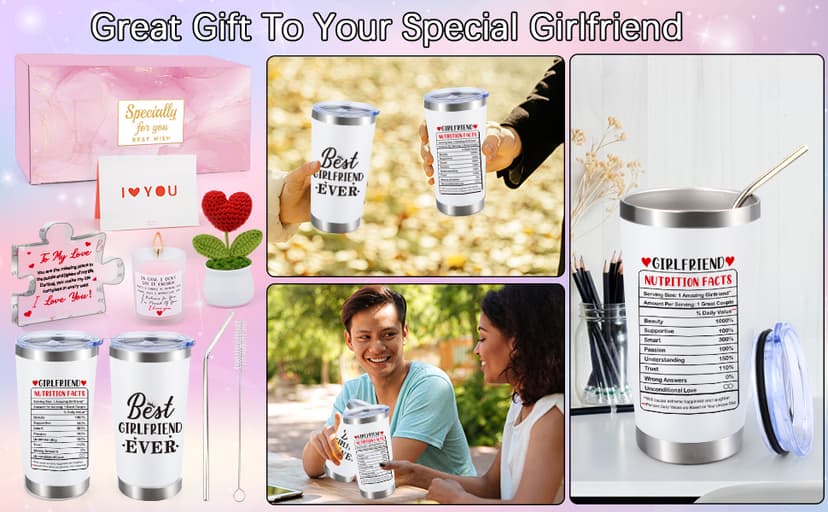 Gifts for Girlfriend Women Her, Girlfriend's Birthday Gifts, 1 Year Gift for GF Anniversary, Best Girlfriend Ever Tumbler Gift Set, Coolest I Love You Couple Presents, I Love My GF Cute Present