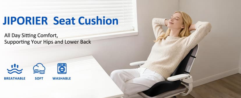 Lumbar Support Pillow for Office Chair,Seat Cushion with Back Support,Office Chair Cushion for Tailbone Pain,Sciatica and Hemorrhoid Relief (Black)