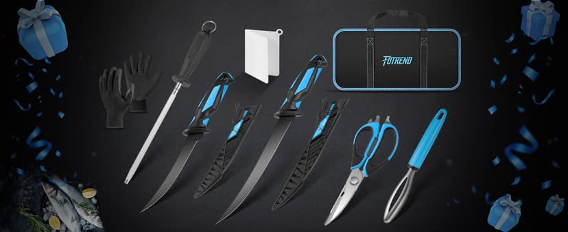 Fillet Knife Kit Combo, Fishing Knives and Honing Rod, Ultra-Sharp G4116 German Stainless Steel, Non-Slip Handle, Durable Storage Bag, Fishing Gifts for Men