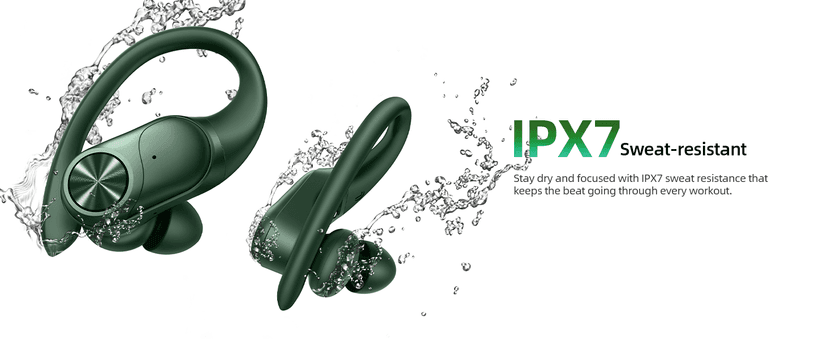 PocBuds Bluetooth Headphones Wireless Earbuds 80hrs Playtime Wireless Charging Case Digital Display Sports Ear Buds with Earhook Deep Bass IPX7 Waterproof Over-Ear Earphones for TV Phone Laptop Olive