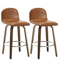 Bekrvio Swivel Counter Height Bar Stools Set of 3, Faux Leather Kitchen Stools Upholstered Barstools with Back, Walnut Wood Legs, Mid Century Island Chairs Counter Stools, 26" Seat Height, White