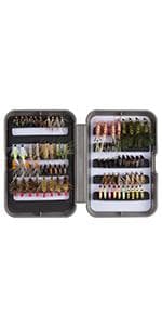 BASSDASH Fly Fishing Assorted Flies Kit, Pack of 64 pcs Including Dry and Wet Flies, Nymphs, Streamers, Terrestrials, Leeches and More, with Magnetic Fly Box