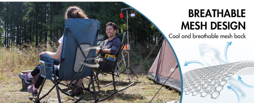 PORTAL Oversized Folding Rocking Camping Chair Portable Outdoor Rocker with High Back Hard Armrests Carry Bag, Supports 400 lbs