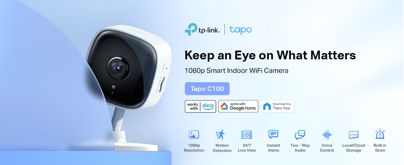 TP-Link Tapo 1080P Indoor Security Camera for Baby Monitor, Dog Camera w/Motion Detection, 2-Way Audio Siren, Night Vision, Cloud & SD Card Storage, Works w/Alexa & Google Home (Tapo C100)