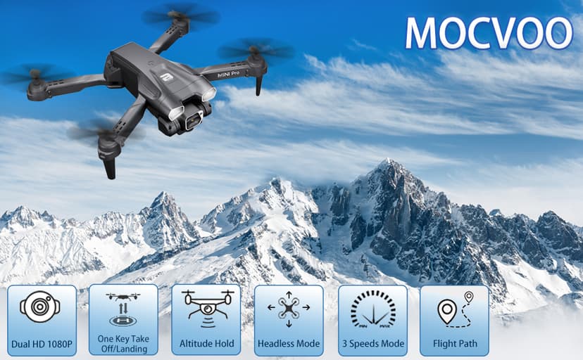 MOCVOO Drone with Two Camera for Adults, 1080P HD Mini FPV Drones for Kids Beginners, Foldable RC Quadcopter Toys for Boys Girls with Altitude Hold, 3D Flip, 3 Speeds, Headless Mode, Carrying Case