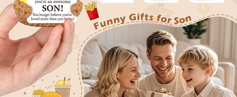 Mini Birthday Gift for Son from Dad Mom Handmade Crochet Burger for New Dad Son-in-Law Adult Sons New Father Christmas Basket Idea from Parents to Sons from Mother Father