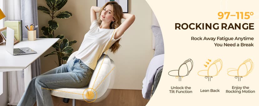 Yaheetech Boucle Upholstered Desk Chair Cloud-Shaped Vanity Chair Adjustable Home Office Computer with Rolling Wheels for Living Room, Bedroom White