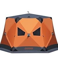 QualyQualy Insulated Pop-Up Tent with Floor - 8-10 Person Ice Fishing Shelter, 147sq.ft Windproof Ice Shack Hut with Stove Jack, Carrying Bag