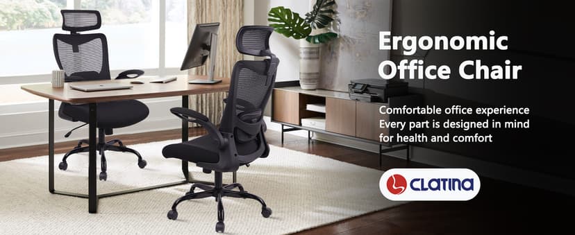 CLATINA Heavy Duty Ergonomic Mesh Office Chair 400LBS, Big and Tall Desk Chair with Adjustable Lumbar Support & Headrest, Flip Up Padded Arms, Swivel Computer Chair for Home, Study, Conference, Black