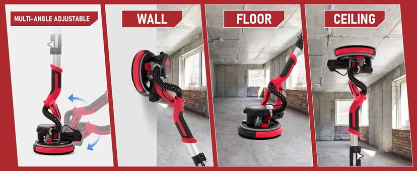 Cofiyard Drywall Sander with Vacuum Dust Collector,1250W Electric Drywall Sander ,7 Variable Speed LED Light 900-1800RPM,Foldable & Extendable Handle Ceiling Popcorn Removal Tool