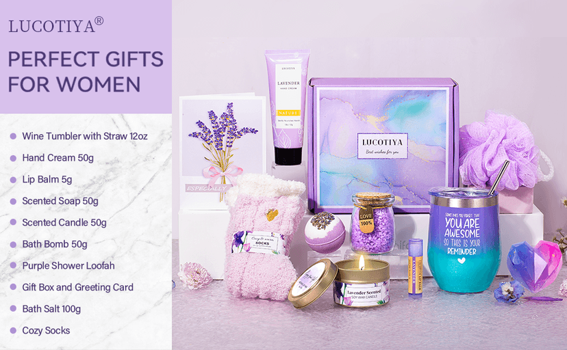 LUCOTIYA Gifts for Women, Christmas Gifts Basket for Woman Birthday Wine Tumbler Self Care Package Gift for Mom, Bestie, Her, Sister, Wife, Auntie Thank You Gift for Women Teacher Appreciation