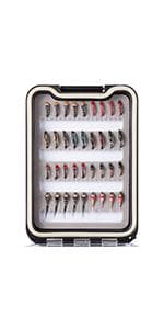 BASSDASH Fly Fishing Assorted Flies Kit, Pack of 64 pcs Including Dry and Wet Flies, Nymphs, Streamers, Terrestrials, Leeches and More, with Magnetic Fly Box