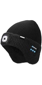 Bluetooth Hat with Light Cordless Headphones, USB Rechargeable, Hands-Free Headlamp For Dog Walking, Running, Outdoor Work Wmcaps Bluetooth Beanie with LED Light and Headphones, Christmas Tech Gifts B09DJVT3W3