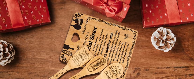 Gifts for Sister - "Recipe for a Special Sister" Sister Birthday Gifts Cutting Board Set, Bamboo-Made Engraved Utensil Set Sister Gifts, Birthday Gifts for Sister from Sister