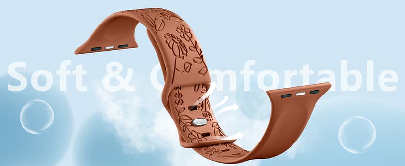 SNBLK 6 Pack Floral Engraved Bands Compatible with Apple Watch Bands 40mm 41mm 42mm 38mm 44mm 45mm 46mm 49mm Women Men, Silicone Flower Pattern Strap for iWatch Series 11 10 Se Ultra 9 8 7 6 5 4 3 2 1