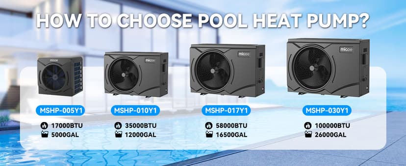 MICOE 35000 BTU Pool Heater for Above Ground Pool and Inground Pool up to 24ft (11/18/24ft) / 12000 Gallons, Inverter Electric Swimming Pool Heat Pump, Heating and Cooling Mode