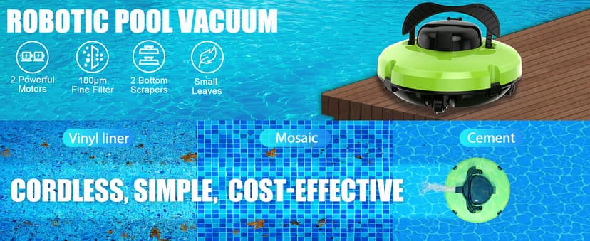 2026 Cordless Robotic Pool Cleaner - 120 Mins Automatic Pool Vacuum for Above Ground Pool & In - Ground Flat Pools up to 1000 Sq.Ft, Robot Pool Cleaner with Self - Parking Tech