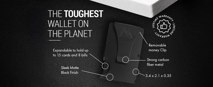 Mountain Voyage Co Minimalist Wallet for Men & Women - Slim RFID Wallet, Scratch Resistant, Credit Card Holder & Money Clip, Easily Removable Money & Cards, (Matte Carbon Fiber)