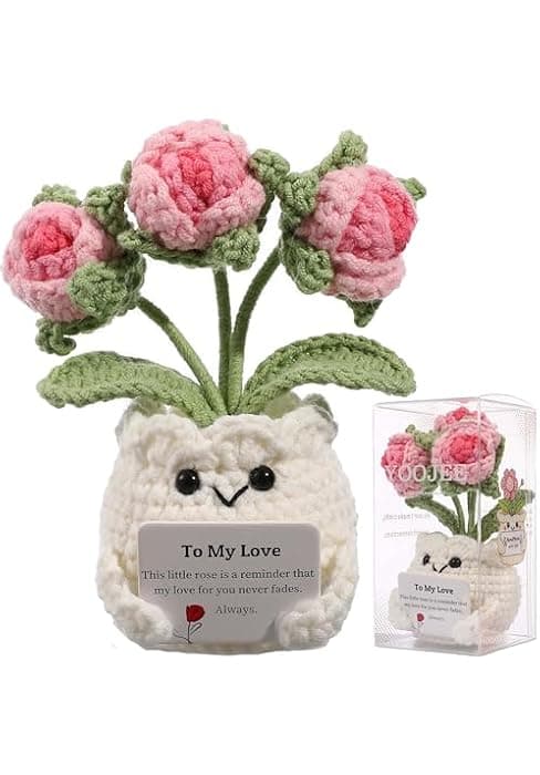Happy Birthday Message Card, Cute Colorful Handmade Keepsake, Gift for Her, Mom, Best Friend, Sister, Coworker, 4.7 × 2.4 In Crochet Forget Me Not Flower Pot Birthday Gifts for Women B0GXV6J1ZG
