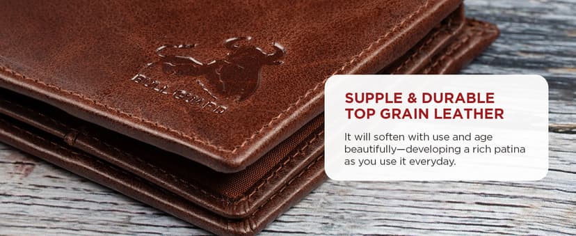 BULL GUARD Mens RFID Blocking Bifold Wallet Soft Genuine Leather Brown Western | Secure and Durable Extra Capacity Billfold with 11 Credit Cards, Flip Up ID