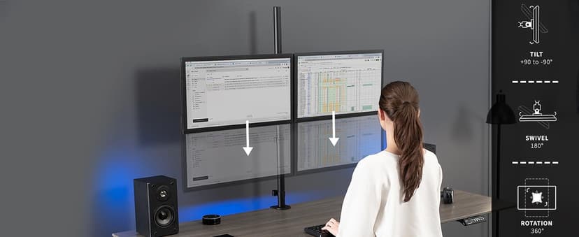 VIVO Dual Monitor Stand Up Desk Mount Extra Tall 39 inch Pole, Fully Adjustable Stand for up to 27 inch Screens, Black, STAND-V012