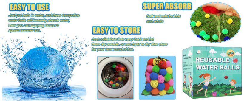 60 Pcs Reusable Water Balls, Reusable Water Balloons for Outdoor Toys and Games, Water Toys for Kids and Adults Boys and Girls - Summer Balls for Pool and Backyard Fun