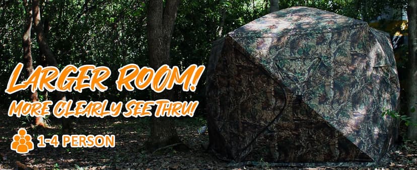 Extra Large Hunting Blind 4 Person with Portable Hunting Chair, 288/360 Degree See Through Pop up Ground Blinds for Deer Turkey Duck Hunting, Bow Hunting Adjust Windows with Silent Zipper