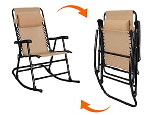 Amazon Basics Outdoor Portable Folding Rocking Chair with Headrest, Ergonomic Design, Weather-resistant Textilene Fabric for Porch, Blue