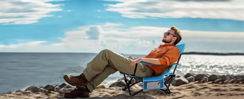 Joyfair Beach Camping Chair (2 Pack), Outdoor Folding Lawn Chair for Adult, Heavy Duty Portable Chair with Armrest for Outside Fishing, Sport, Cup Holder & Storage Pocket, Carry Bag (Blue, Classic)