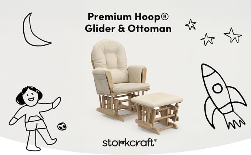 Storkcraft Premium Hoop Glider & Ottoman (White/Gray) — GREENGUARD Gold Certified Nursery Glider, Solid Wood Craftsmanship, Smooth-Gliding, Award-Winning
