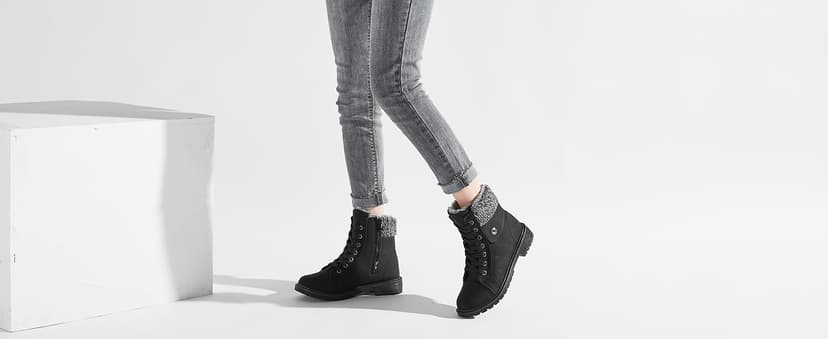 FRACORA Women's PU Leather Combat Boots Warm Fur Lined Black Ankle Booties Side Zipper White Boots Non-slip Winter Boots