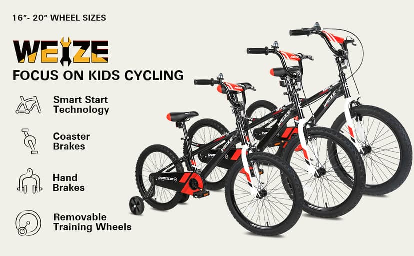 WEIZE Kids Bike,14 16 20 Inch Children Bicycle for Boys Girls Ages 3-12 Years Old, Rider Height 32-60 Inch, Coaster Brake, Multiple Color Options