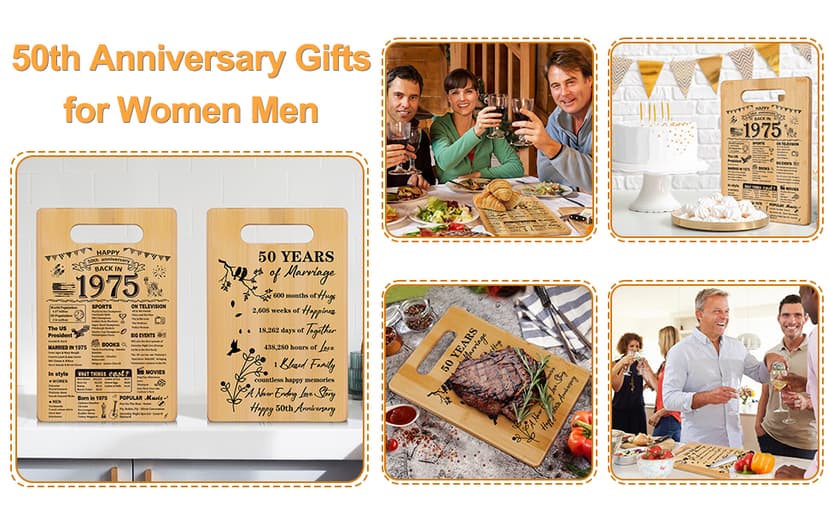 50th Wedding Anniversary for Women Men,Back In 1975&50 Years of Marriage Double sided Cutting Board Gift for Her Him,best 50 years anniversary Decorations for couple