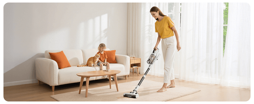 Cordless Vacuum Cleaner, 600W 50KPA 65Mins Runtime Fast Charging Vacuum Cleaner, Self-Standing LED Light Touch Screen Stick Vacuum for Home Light Weight,for Pet Hair/Carpet/Floor, White