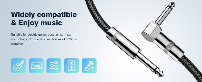 New Bee Guitar Cable 10ft Electric Instrument Bass AMP Cord for Electric Mandolin, Pro Audio (Right Angle to Straight, Black)