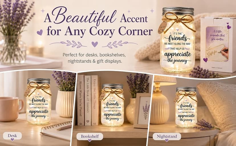 Birthday Gifts for Friend Women, Christmas Thanksgiving Gift for Her and Long Distance Friends Best Friend Gift for Women, Friendship Gifts for Women, Mason Jar Light B0H3JZHMVG