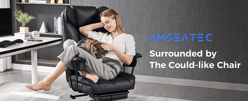 amseatec Big and Tall Office Desk Chair - Wide Ergonomic Executive with Footrest, High Back Lumbar Support Reclining Gaming Computer Chair for Heavy People (Black)