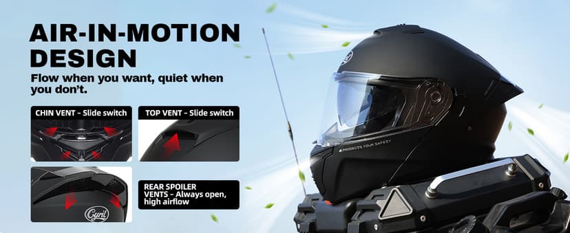 CYRIL Modular Motorcycle Helmet DOT, Flip Up Full Face Men Women, Glasses Compatible Dual Visor, Quick Release Shield, Bonus Smoke Visor & Bag for Street Bike ATV UTV Scooter Cruiser