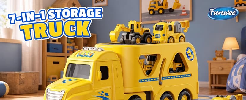 Transport Carrier Vehicle Toddler Toy with Light & Music, Excavator Dump Truck Bus Kids Gift for Boys and Girls (Yellow) Funwee 7-in-1 Construction Truck Toy w/ 6 Pull Back Cars & Track, Ages 1-5+ B0H9RSRFL7