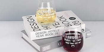 Futtumy Sisters Gifts for Sister-in-law, Thanks for Being A Sister-in-Law Stemless Wine Glass, Funny Mother’s Day Birthday Gift Christmas Gift Thank You Gifts from Soul Sisters, 15oz