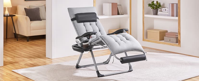 Yaheetech Zero Gravity Chair, Folding Reclining Lounge Recliner with Removable Pad & Headrest & Side Cup Holder Tray for Indoor and Outdoor Gray/1