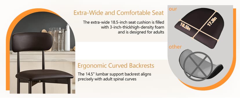26.3 Inch Counter Height Bar Stools, Modern Counte Stools with Backrest,Counter Height Chairs with Leather Seat, Sturdy Frame and Footrests for Kitchen Island, Dining Room, Counter,Dark Gray