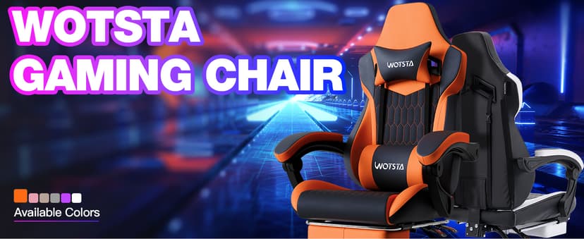 Gaming Chair with Footrest, High Back Gaming Chairs PVC Leather Ergonomic Gamer Chair with Adjustable Headrest Lumbar Support Racing Style Video Gaming Chair for Office/Home (Black Orange)