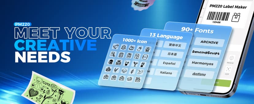 Nelko Label Maker Machine with Tape, PM220 Bluetooth Label Printer, 2 Inch Portable Thermal Printer for Small Business, Address, Logo, Clothing, Sticker Printer for iOS, Android & PC, White