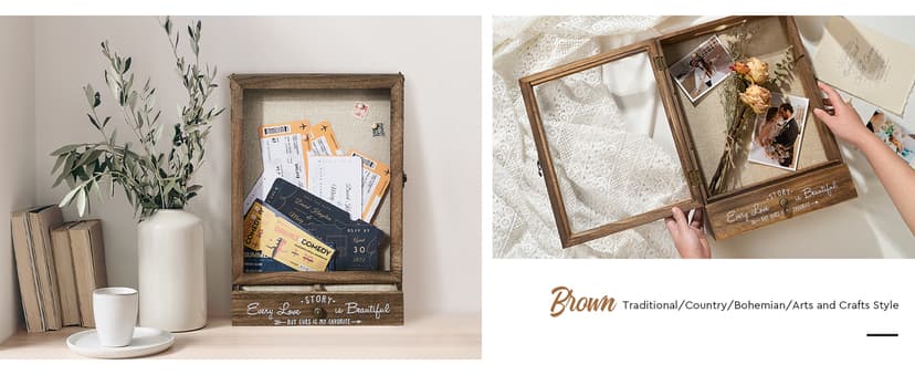 AW BRIDAL 11X16 Large Shadow Box Picture Frames Deep Shadow Boxes Display Cases with Removable Shelves and Drawers, Brown Wooden Memory Boxes for Keepsakes with Slot Christmas Decorations Gifts