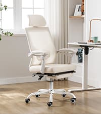Qulomvs Mesh Ergonomic Office Chair with Footrest Home Office Desk Chair with Headrest and Backrest 90-135 Adjustable Computer Executive Desk Chair with Wheels 360 Swivel Task Chair