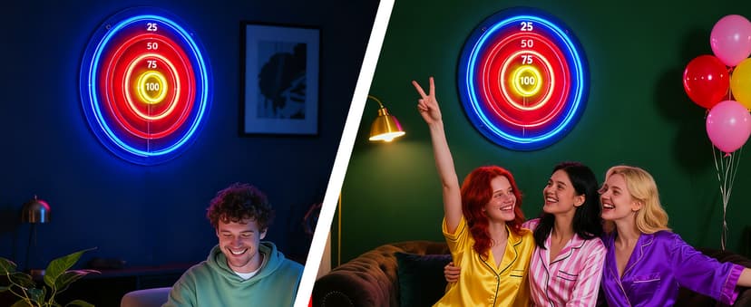 BITILLUM Dartboard Neon Sign for Wall Decor - Stylish LED Light & Playable Dartboard Combo with 10 Suction Cup Darts for Game Rooms, Bars, Man Caves, Home Theaters