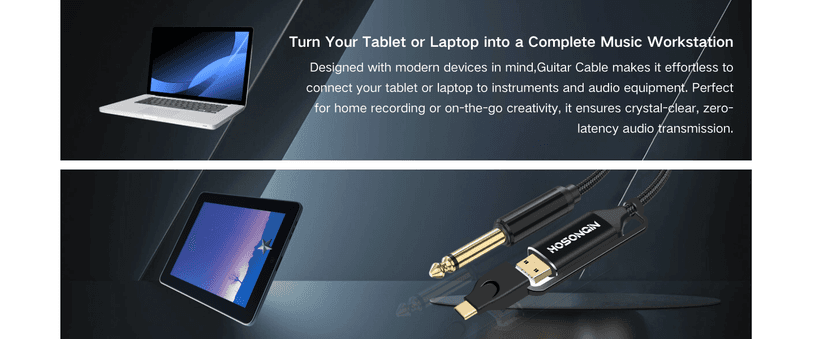 HOSONGIN USB Guitar Cable, Dual USB-C and USB-A Connectors, 16-bit/48kHz High-Fidelity Audio Adapter for Electric Guitar/Bass, Compatible with GarageBand, Audacity, and MacBook, 10 Feet